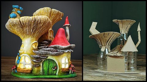 ❣DIY Mushroom House Using Plastic Bottles And Cardboard❣