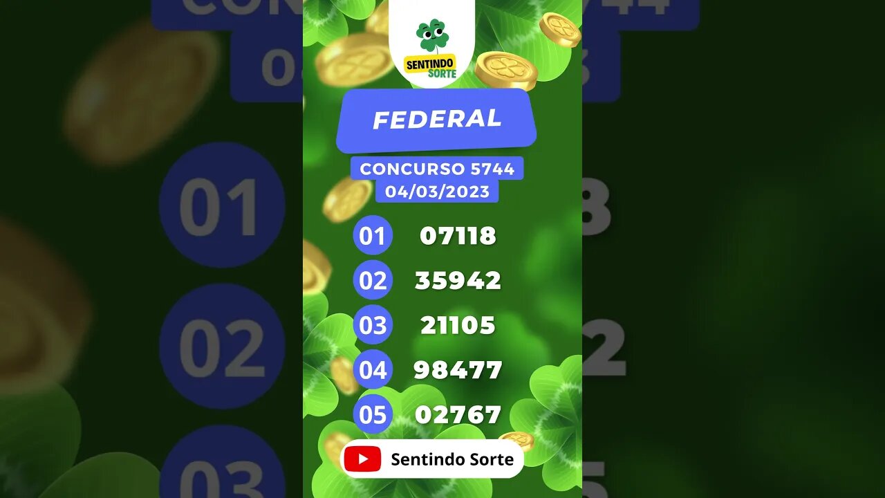 🍀 Resultado LOTERIA FEDERAL 5744 | Sentindo Sorte #shorts