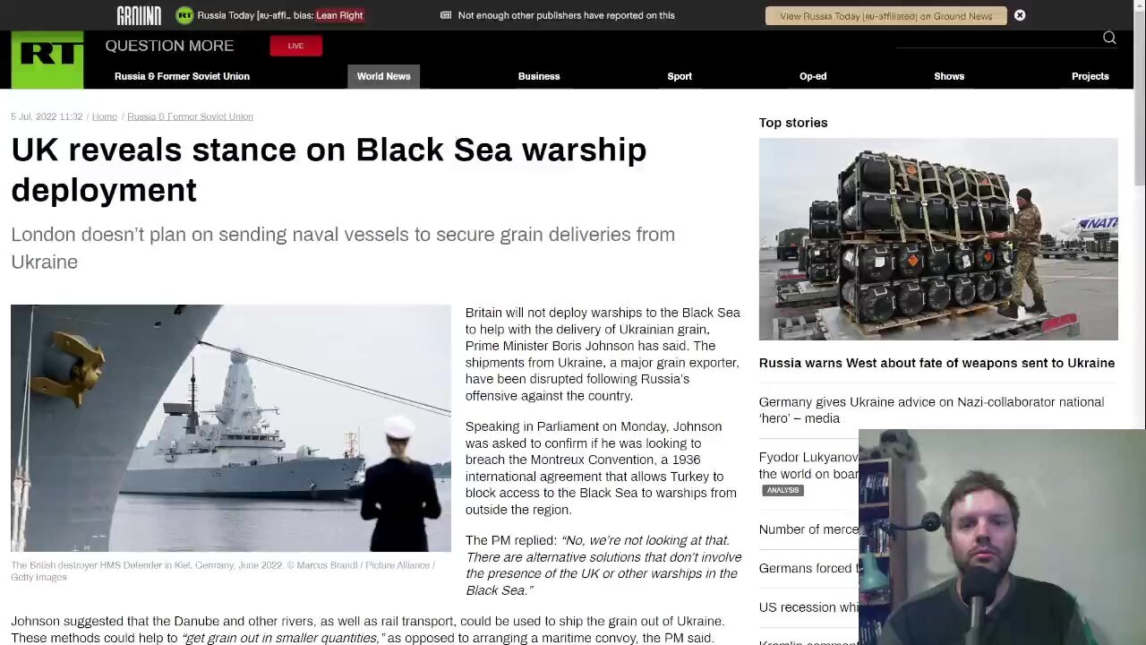 UK against sending naval vessels into Black Sea, which would have breached the Montreux Convention