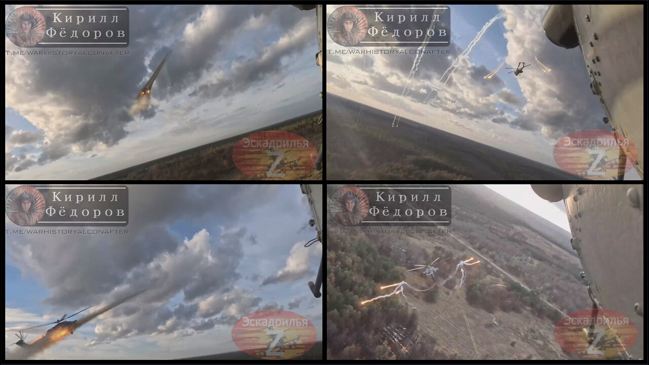 Krynky area: Russian Mi-28 helicopter fires unguided rockets at Ukrainian positions