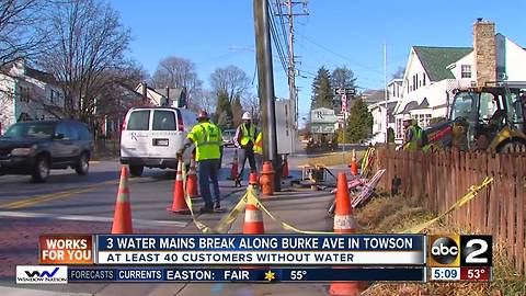 3 water main breaks along Burke Ave in Towson