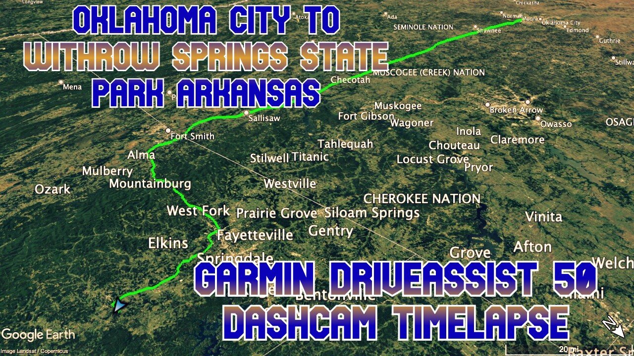 Oklahoma City to Withrow Springs State Park Arkansas | Garmin DriveAssist 50 Dashcam Timelapse
