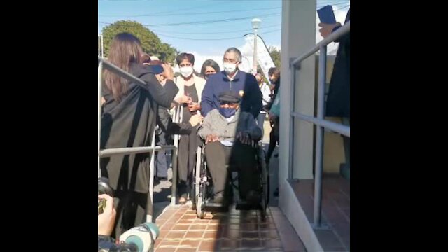 Desmond Tutu arrives for Covi d vaccine