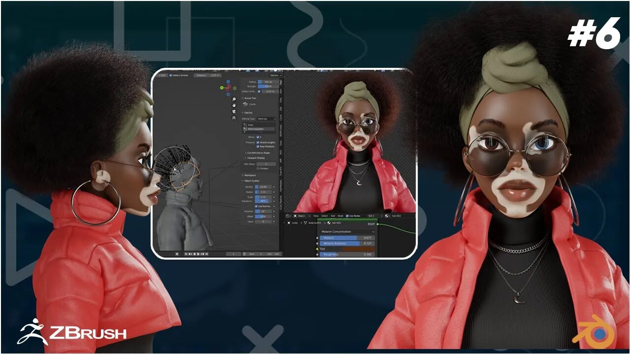 how to create stylized character speedthrough | Part 6 | hair grooming | ZBrush |Blender tutorial
