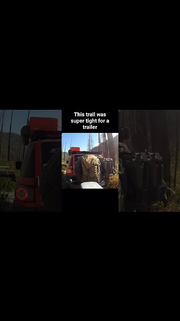 Idaho mountains, pulling our Hiker trailer through a super tight trail.