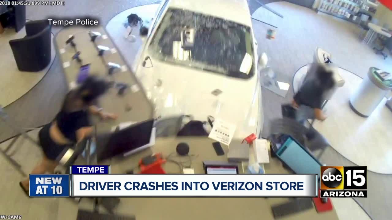 Video shows moment car plows into Tempe Verizon store