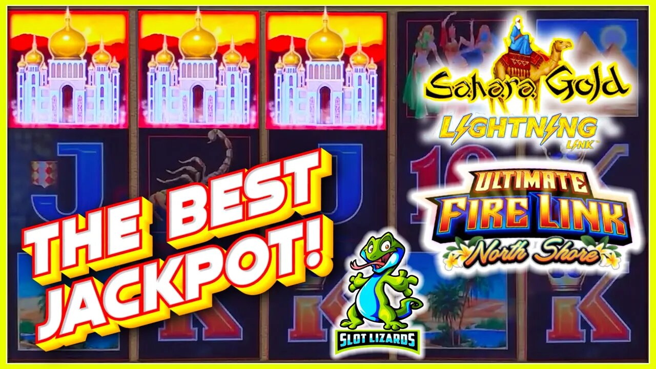 MEGA JACKPOT! THE BEST BONUS! Lightning Link Sahara Gold VS Ultimate Fire Link North Shore Highlight