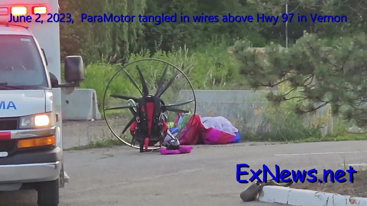 Paramotor trapped in downtown Vernon wires, Rescued by Vernon Fire