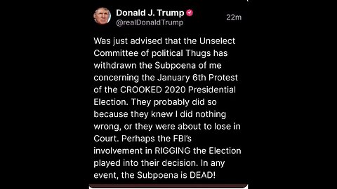 The Committee Thug Has Withdrawn the Subpoena Concerning the J6