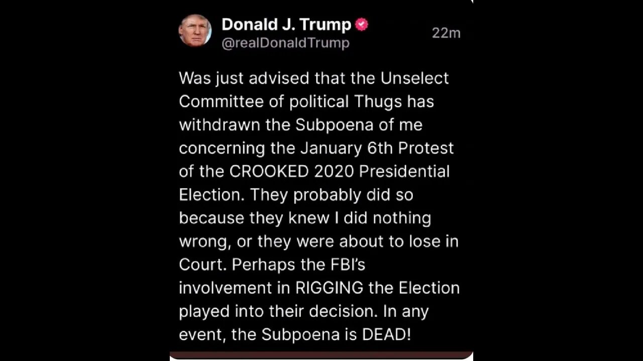 The Committee Thug Has Withdrawn the Subpoena Concerning the J6