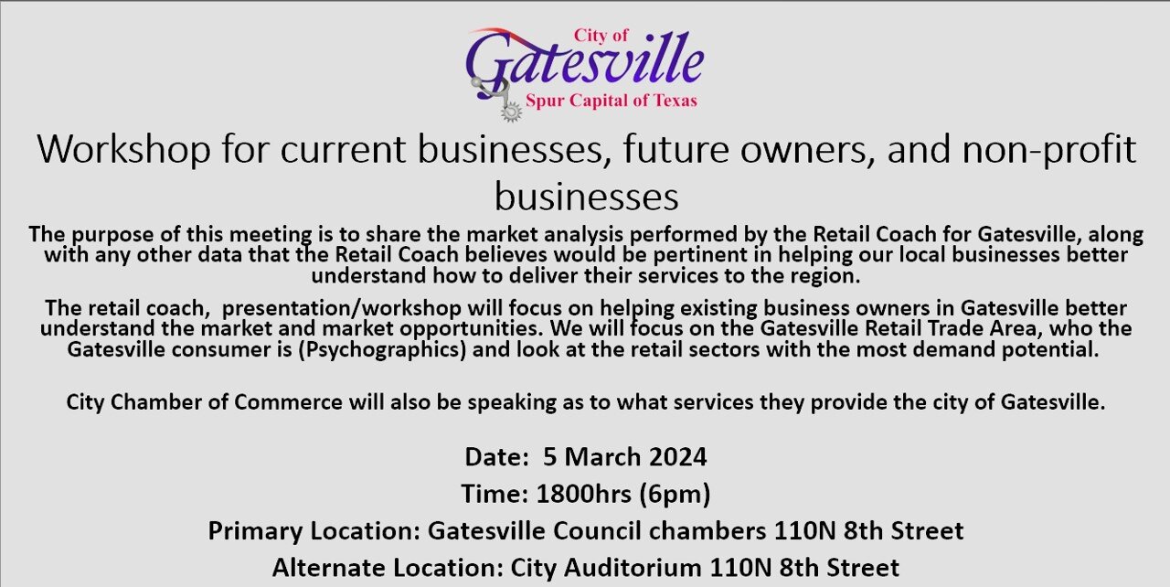 City of Gatesville Texas, The Retail Coach Workshop and Chamber of Commerce