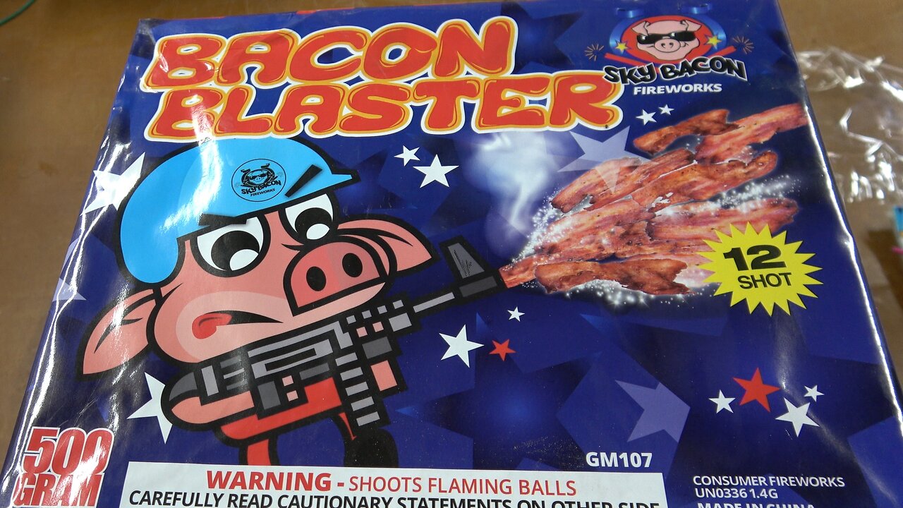 Bacon Blaster 12 shot 500g cake by Sky Bacon Fireworks