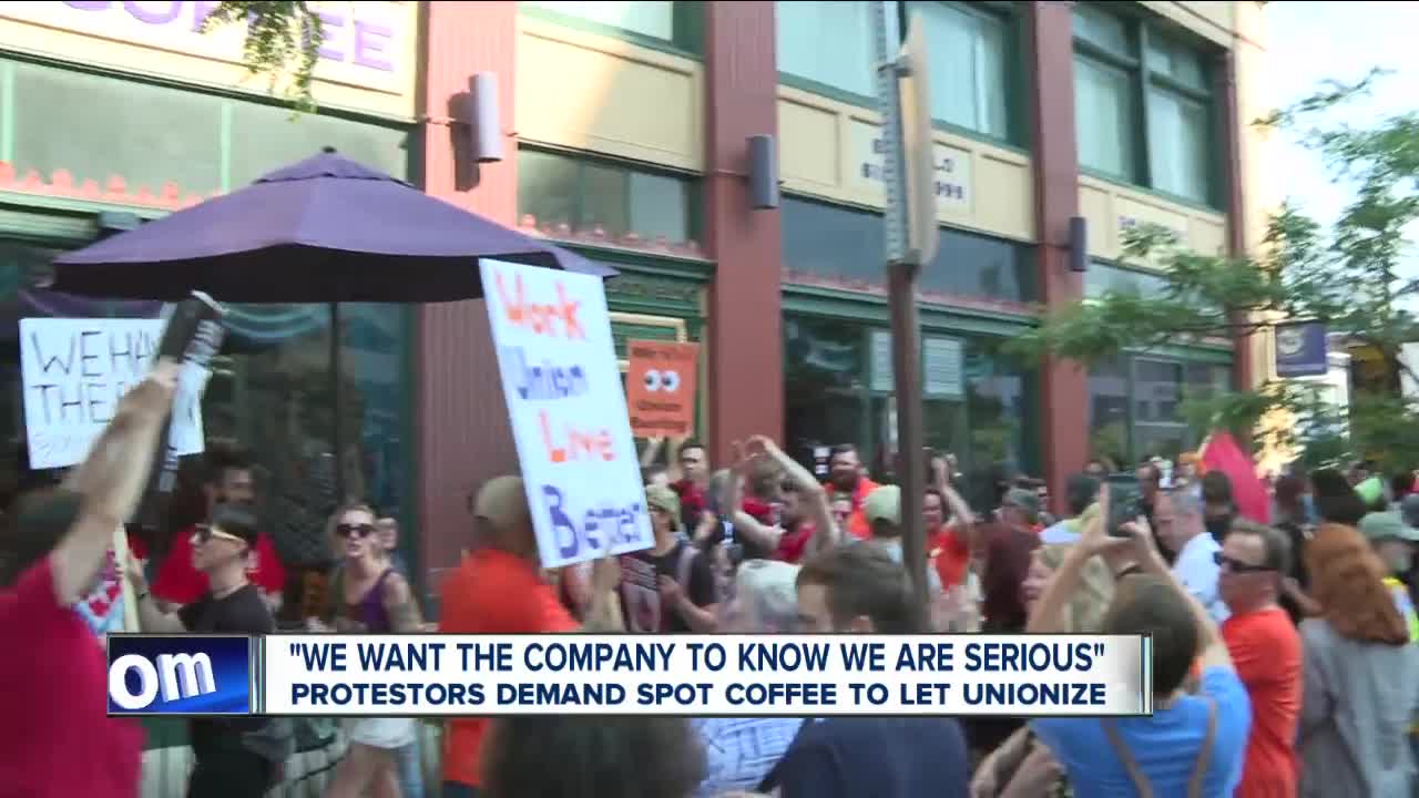 Protestors demand Spot Coffee to let unionize