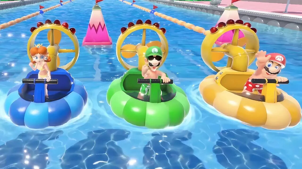 Mario Party Superstars - Beach Minigames - Waluigi Luigi Daisy Mario