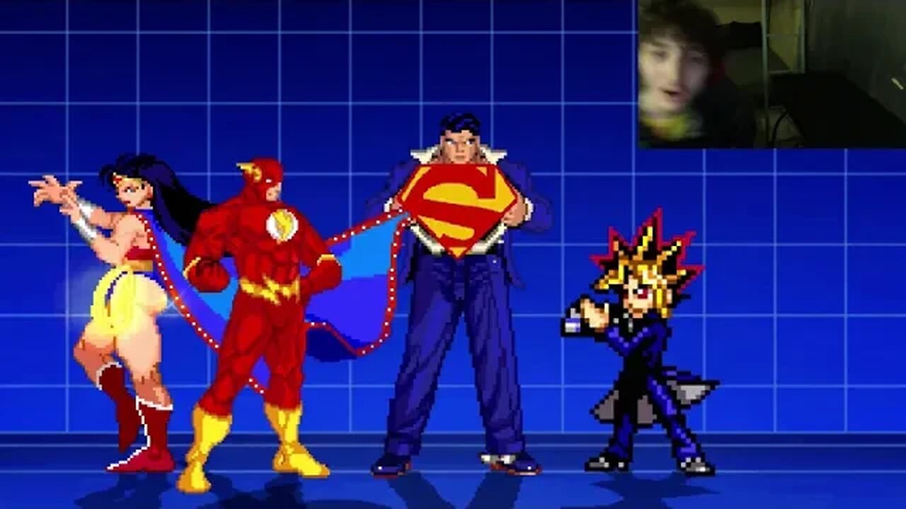 Justice League Members (Batman, Superman, Flash, And Wonder Woman) VS Yami Yugi In An Epic Battle