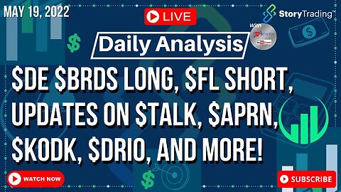 5/19/23 Daily Analysis : $DE $BRDS Long, $FL Short, Updates on $TALK, $APRN, $KODK, $DRIO, and more!