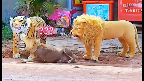 Troll Prank Dog Funny & fake Lion and Fake Tiger Prank To dog & Huge Box Prank to dog