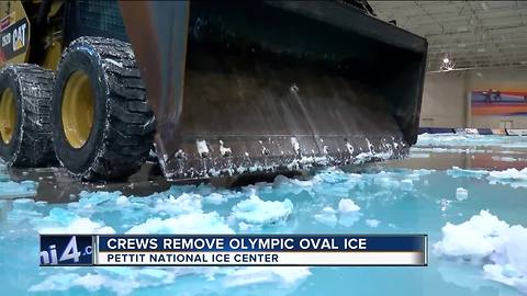 Crews remove Olympic Oval ice at Pettit National Ice Center