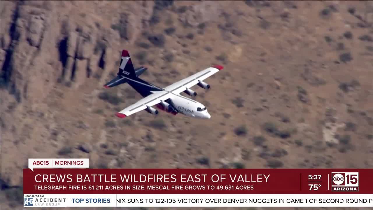 Telegraph and Mescal fires grow to 61K+ and 49K+ acres