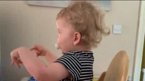Cute baby girl becomes drummer by default!