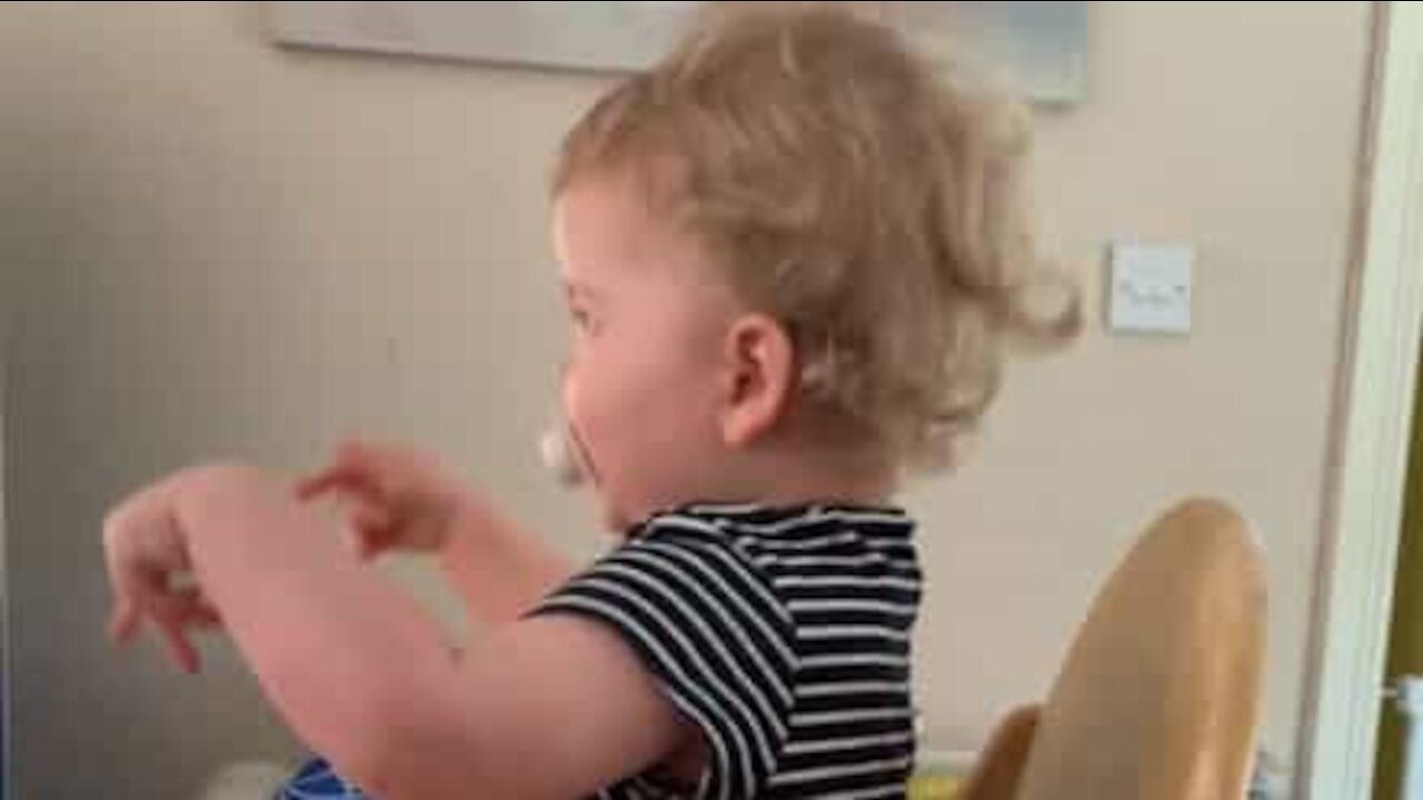 Cute baby girl becomes drummer by default!