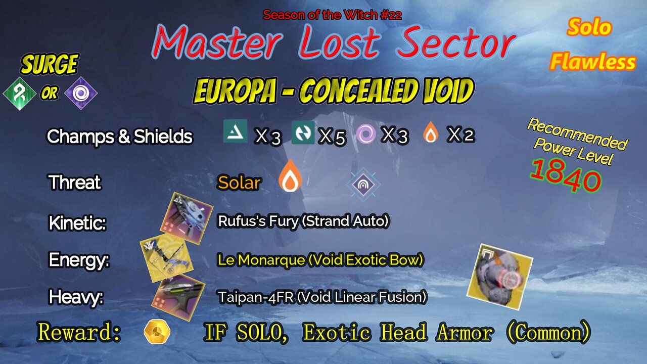 Destiny 2 Master Lost Sector: Europa - Concealed Void on my Solar Hunter Solo-Flawless 9-19-23