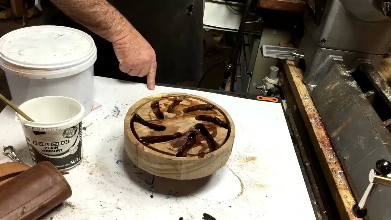 woodturning a pewter shavings dish-8