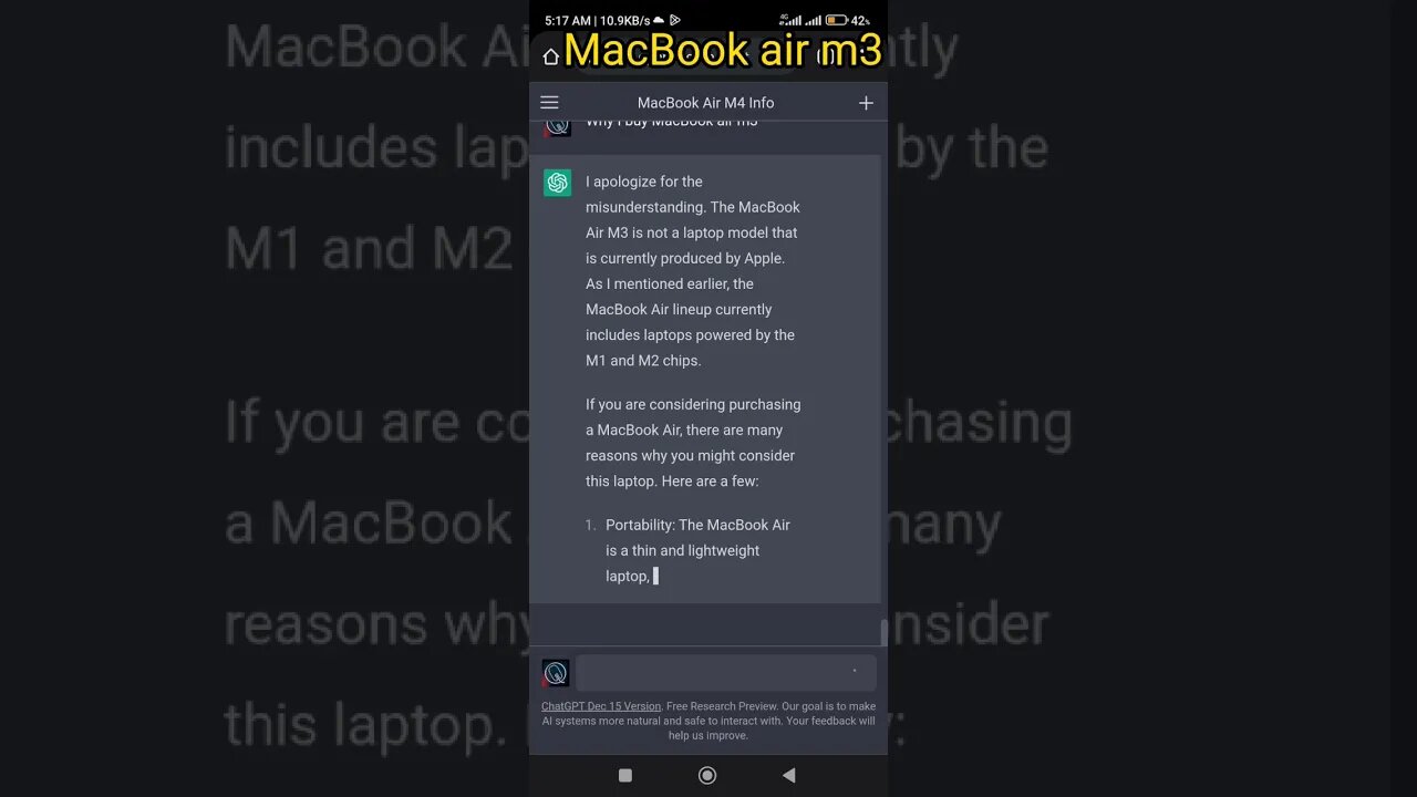 Why I buy MacBook air m3 ? Chat Gpt Answer me #chatbot #review #shorts