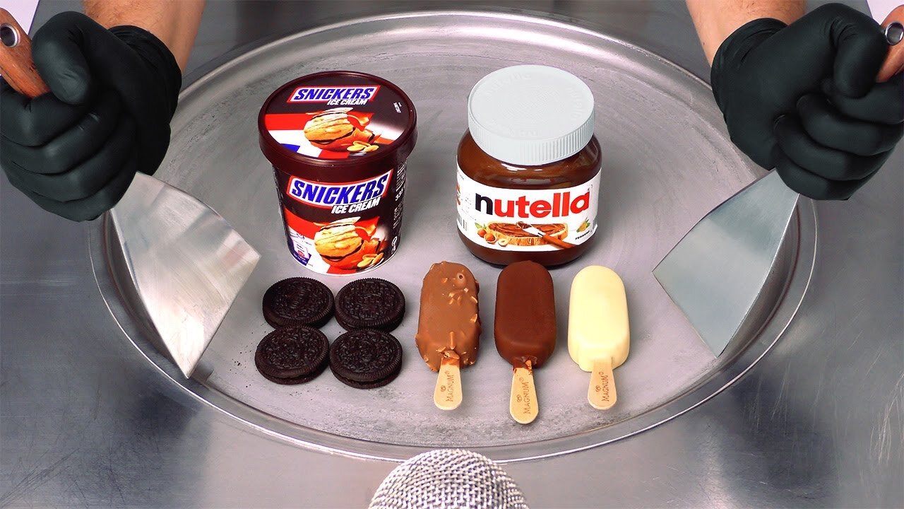 Snickers, Nutella, Oreo & Magnum - Ice Cream Rolls - ASMR