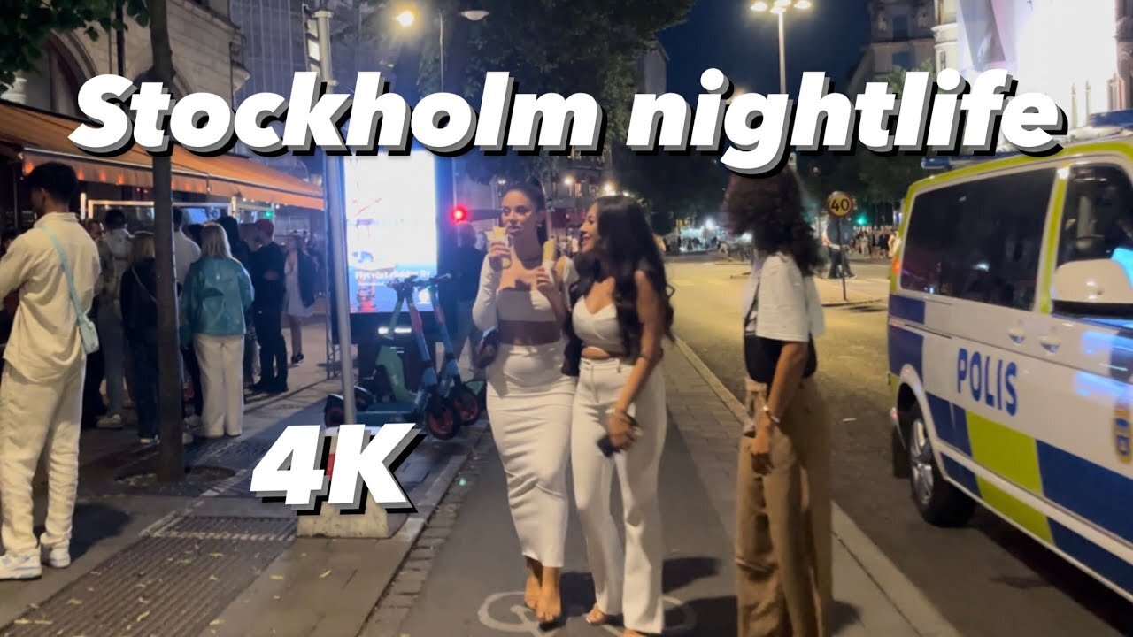 Stockholm Nightlife 4K Sweden Walking in Östermalm Stureplan.