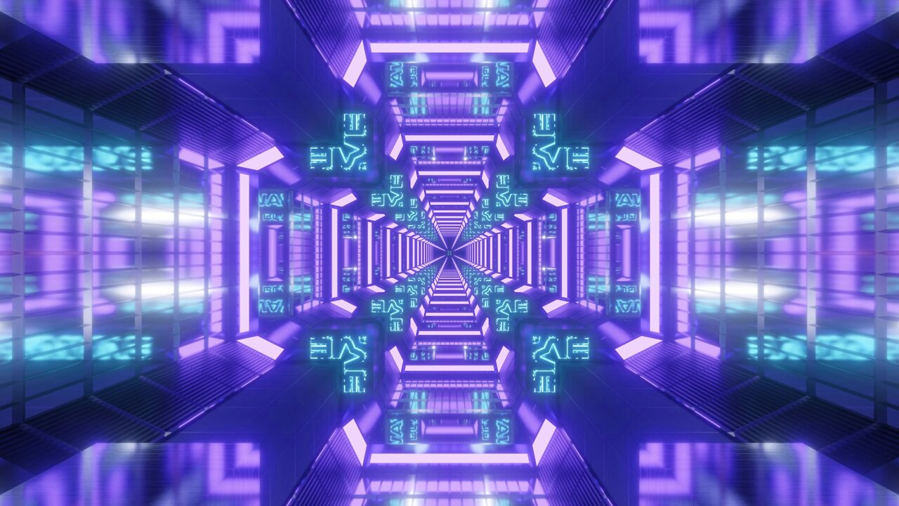 FREE background video vj loop | futuristic blinking sci-fi tunnel with text