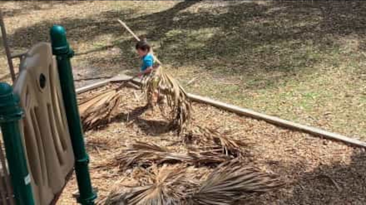 Poor little boy falls while clearing playground