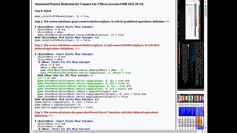 Pattern Deduction Connect 4 in 3 Moves (AI 0.096 2024-10-13) - Steps 0 to final step 7