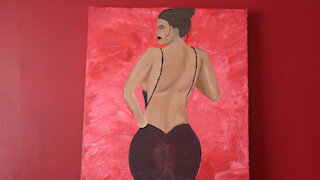 Rahrtist - Dangerous Demon | 5 days acrylic painting of woman in an elegant backless dark red dress