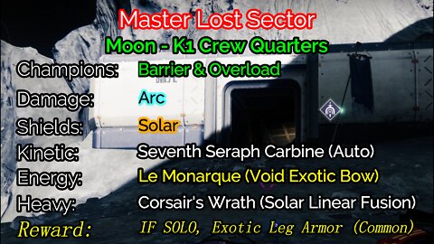 Destiny 2 Master Lost Sector: The Moon - K1 Crew Quarters 1-10-22