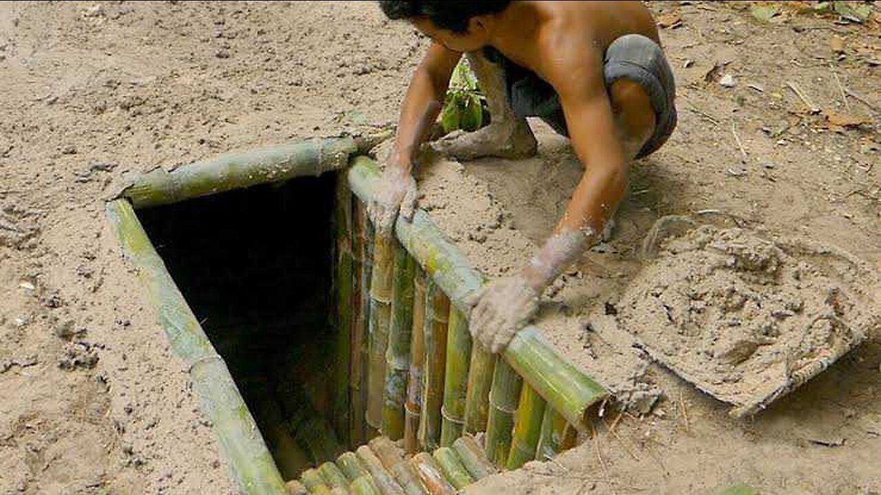 Building The Most Secret Underground Bamboo House By Ancient Skill