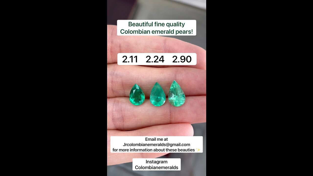 Gorgeous high quality vivid electric green loose Colombian emerald pears on hand for sale