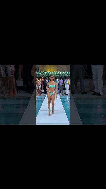 NYSW Wrap Party model in blue bikini