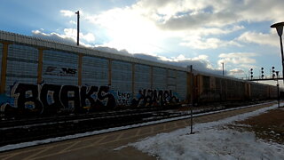 Manifest Train CN 2337 & CN 8811 Engines Eastbound In Ontario