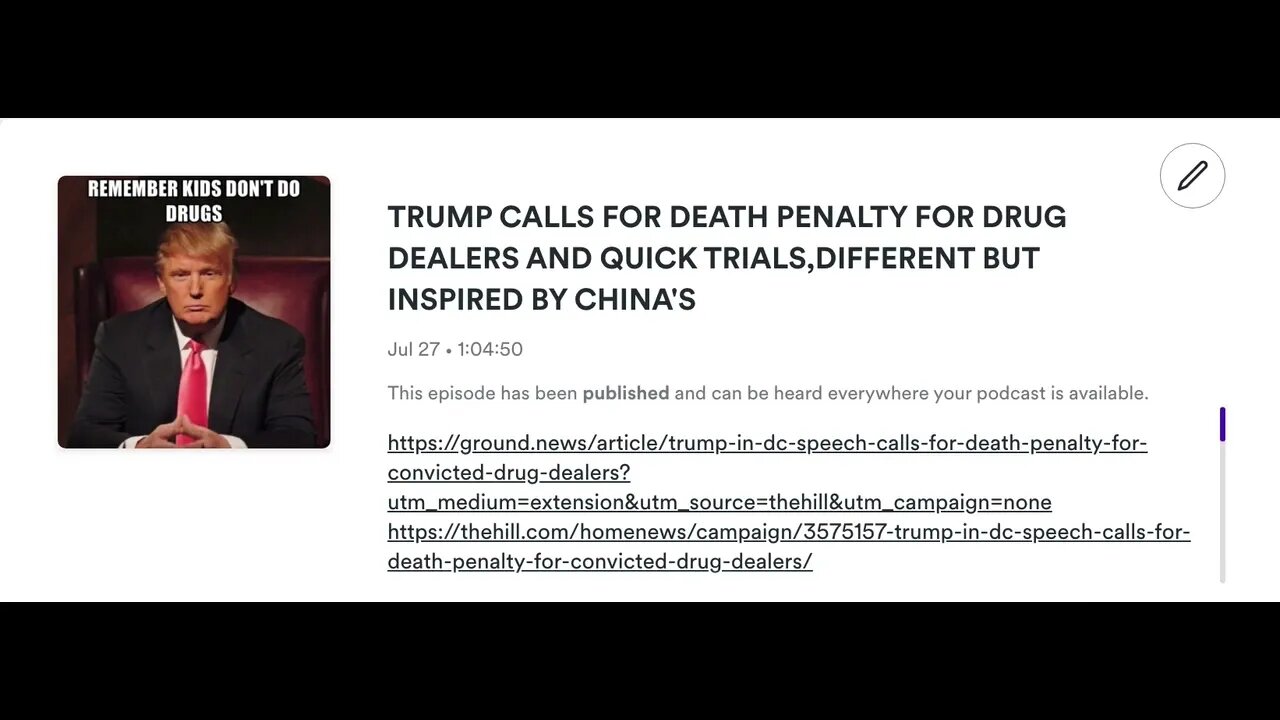 TRUMP CALLS FOR DEATH PENALTY FOR DRUG DEALERS AND QUICK TRIALS,DIFFERENT BUT INSPIRED BY CHINA'S