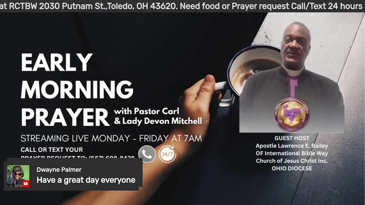 Early morning prayer with Pastor Carl & Lady Devon Mitchell 071423