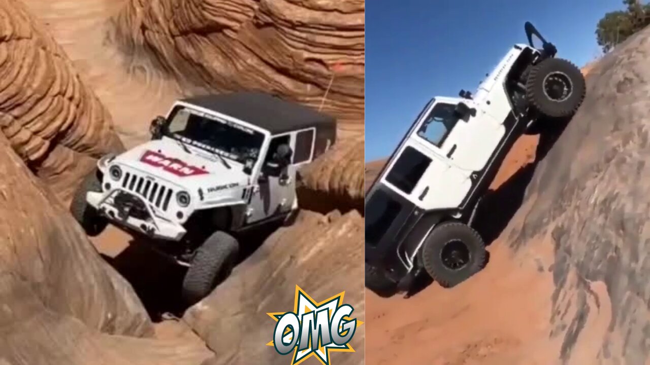 Jeep got stuck in the big rocks of the mountains