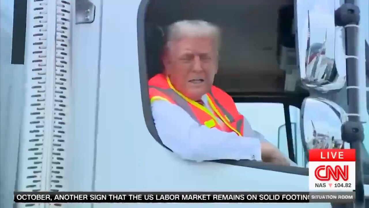 Trump talks to the media from a garbage truck, a response to Biden calling supporters “garbage.”