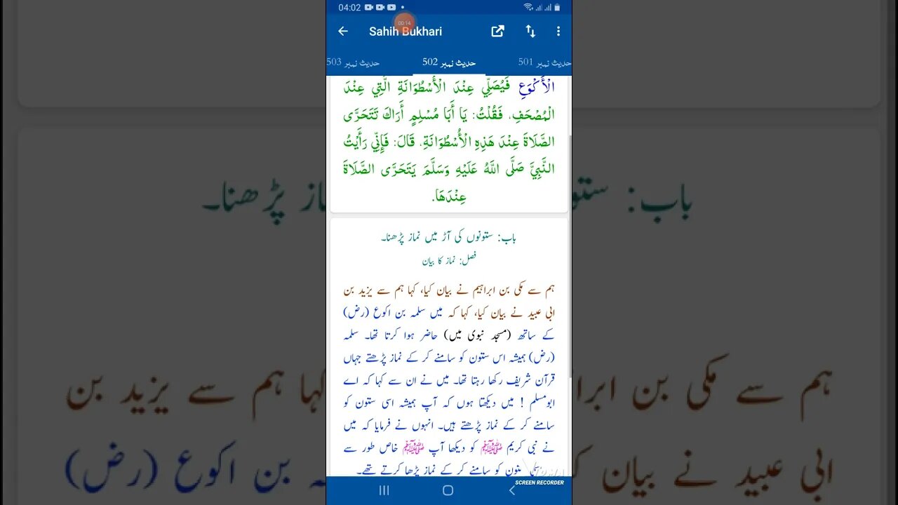 Hadees SHARIF Sahi bukhari SHARIF hadees number #502 in arbic urdu and English languages