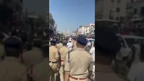 #AIMIM Supporters Protested after Juma at Makkah Masjid against cowardly attack on Owaisi