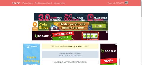 Get Between 3 & 4 Bitcoin Every Minute At DJFAUCET Instant Withdrawal With FaucetPay Wallet Proof