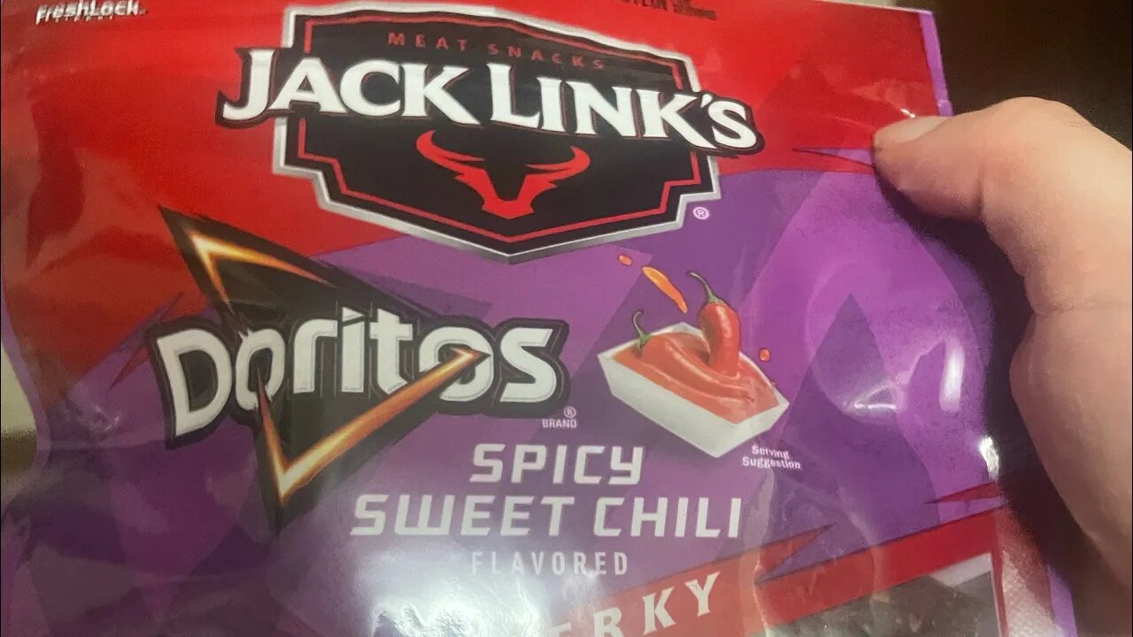 I try -￼Jack links, Doritos, spicy sweet chili, flavored beef, jerky, food review.