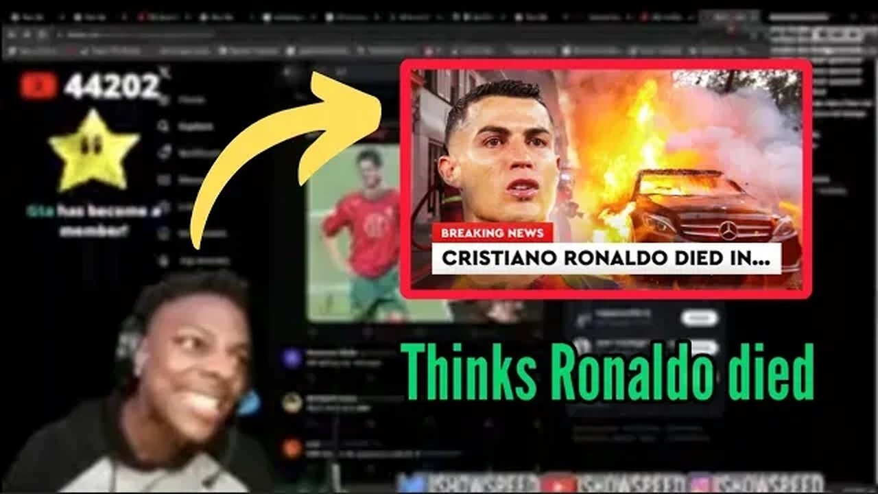 Ishowspeed freaks out thinking Cristiano Ronaldo is dead in a car accident 😂🤡