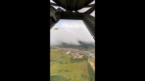 The spectacular view of a landing seen from the navigator's position of an Ilyushin Il-76