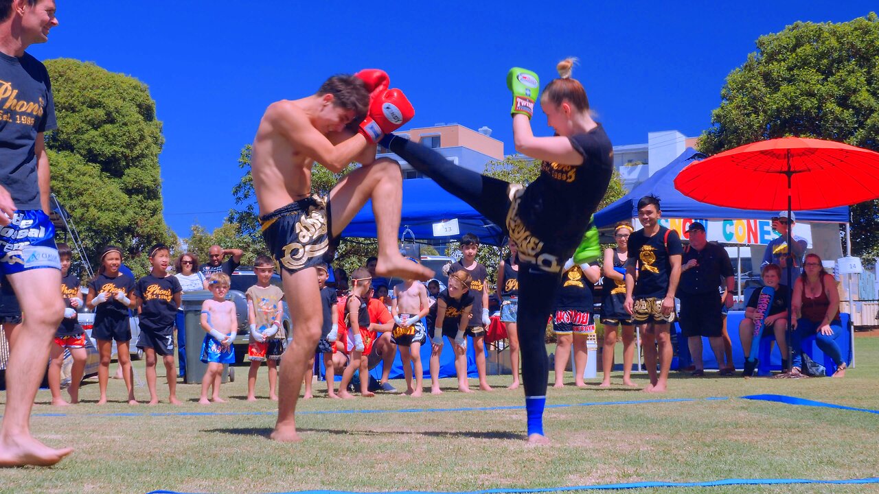 Fight Demo in Park Phons Muay Thai Centre Perth Western Australia